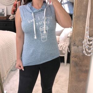 First I need coffee size medium blue hooded top